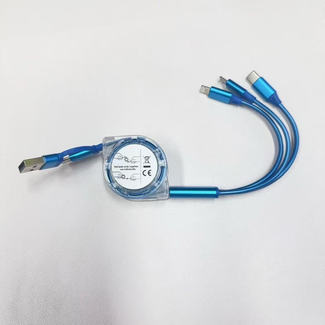 Cable de datos telescópico 3 en 1 carro de carga rápida con dos cabezas de arrastre tres para teléfonos apple android detail image 4