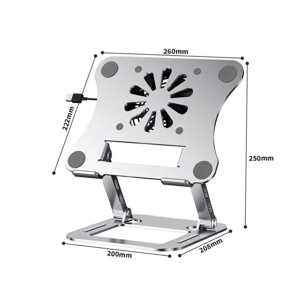 Notebook computer stand desktop height-increasing rotating lift tablet computer heat dissipation folding portable support frame with fan. Application Scenario