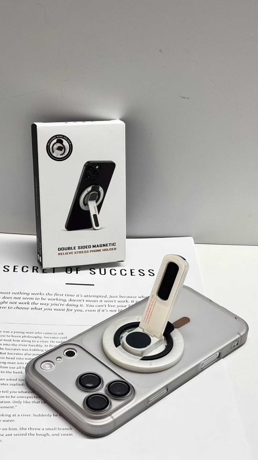 Hot-selling double-sided magnetic phone stand, portable and foldable 360-degree rotating ring stand, desktop decompression support stand