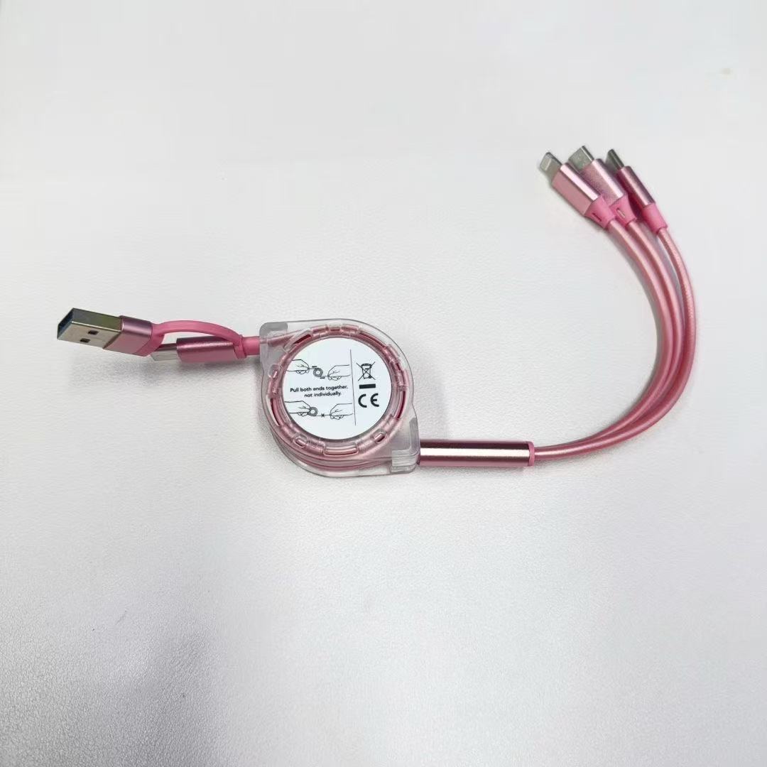 Cable de datos telescópico 3 en 1 carro de carga rápida con dos cabezas de arrastre tres para teléfonos apple android detail image 2