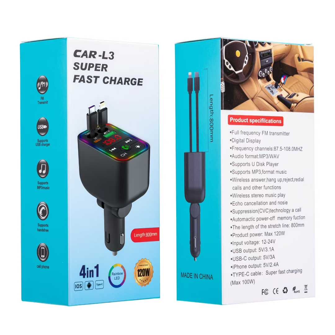 It comes with a built-in fast charging cable and is a multi-functional car Bluetooth MP3 player