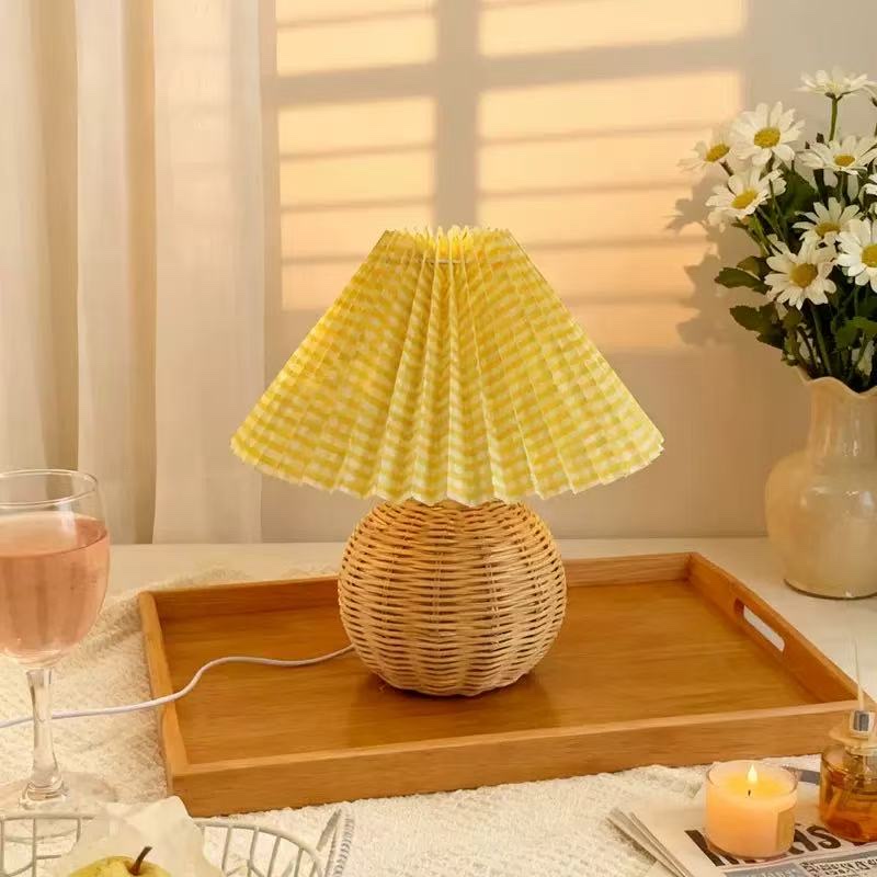 A warm and cozy wicker fabric decorative small desk lamp detail image 5