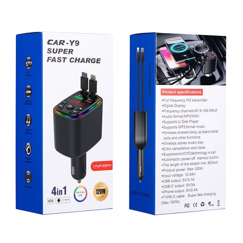Built-in telescopic cable, PD super fast charging, digital display car charger, Bluetooth car mp3 player, fm transmitter details Picture