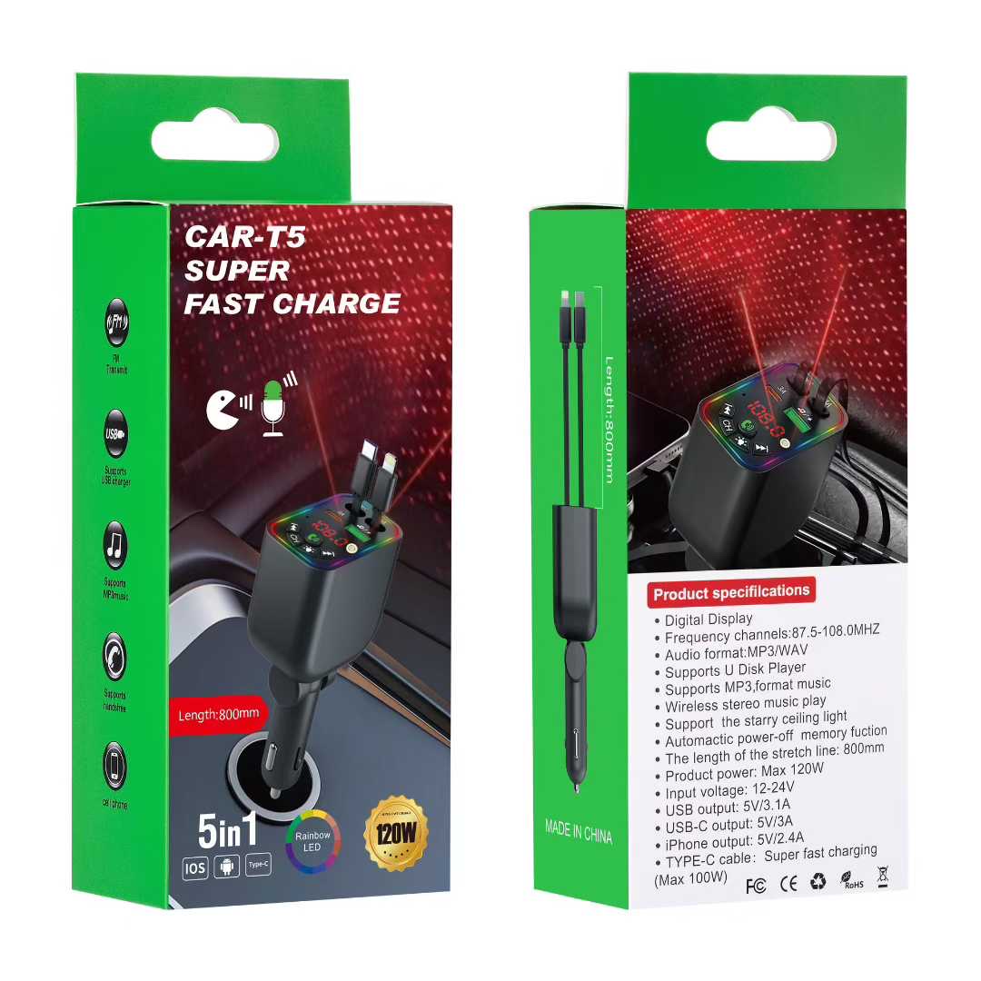 The car Bluetooth receiver plays lossless audio quality, retractable cable charging, super fast charging, and USB flash drive conversion details Picture