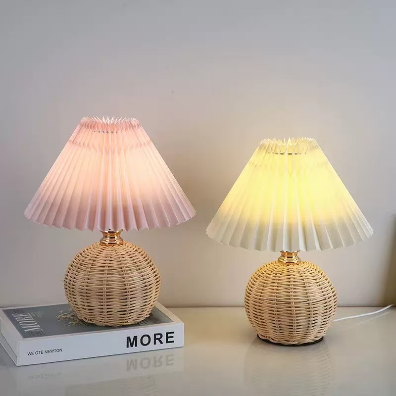 A warm and cozy wicker fabric decorative small desk lamp details Picture