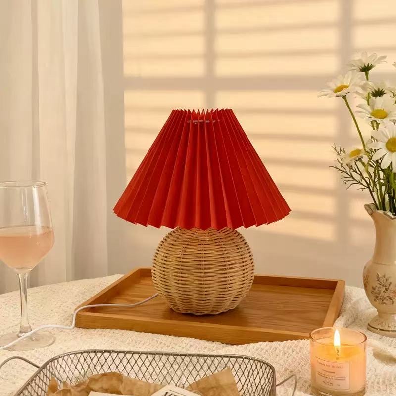 A warm and cozy wicker fabric decorative small desk lamp detail image 10