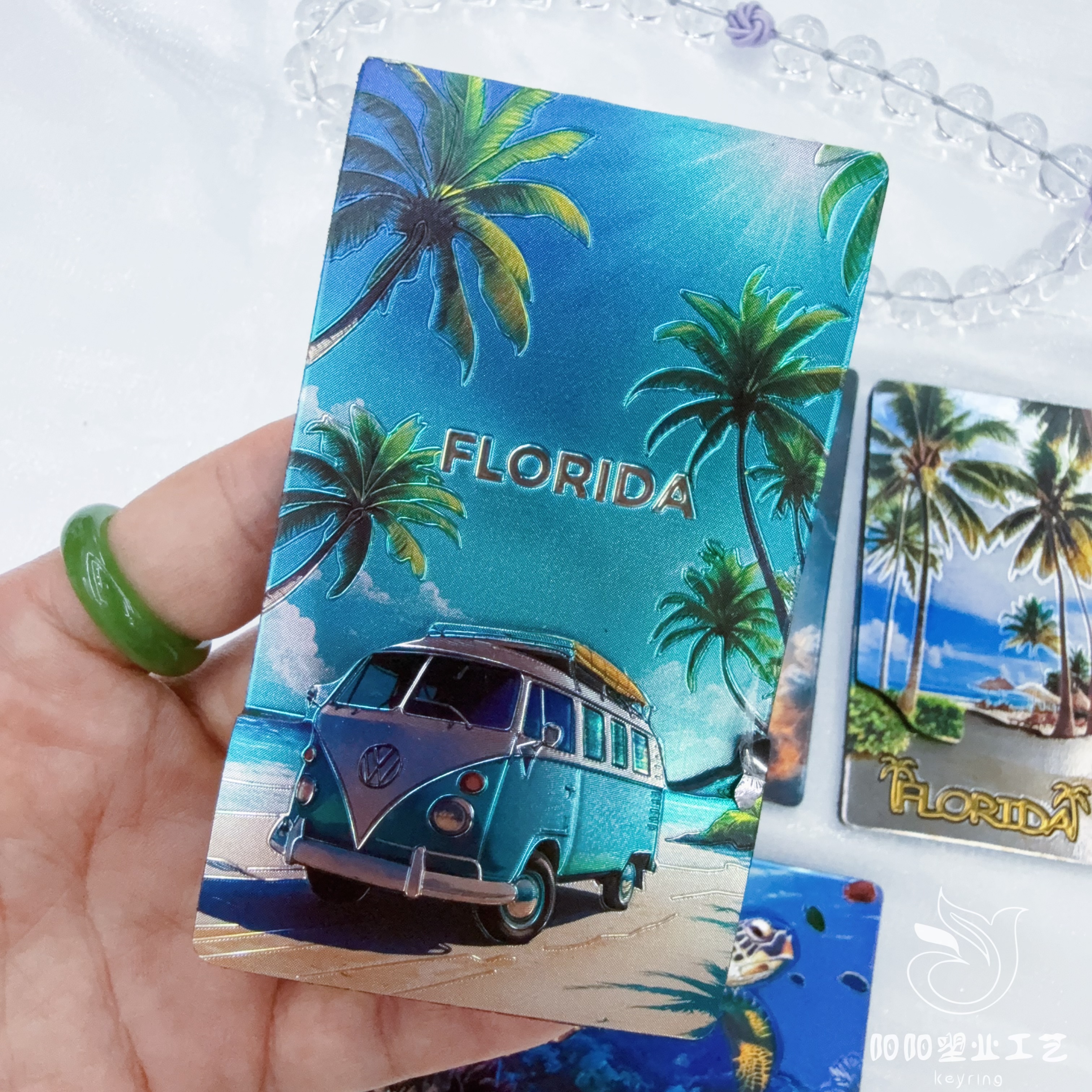 定制铝箔金属冰箱贴金箔银箔压纹磁力装饰立体旅游纪念品ins风白底实物图