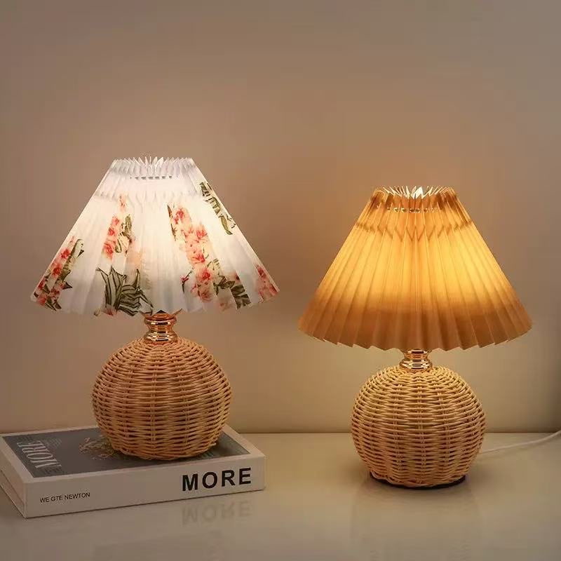 A warm and cozy wicker fabric decorative small desk lamp detail image 8