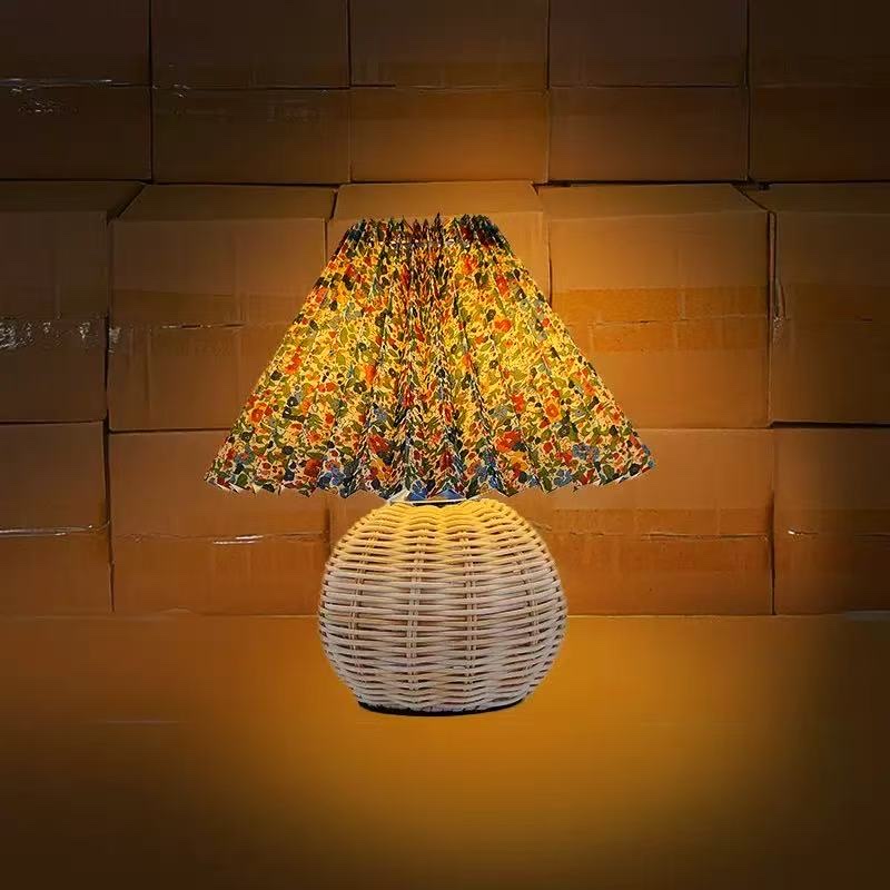 A warm and cozy wicker fabric decorative small desk lamp detail image 7