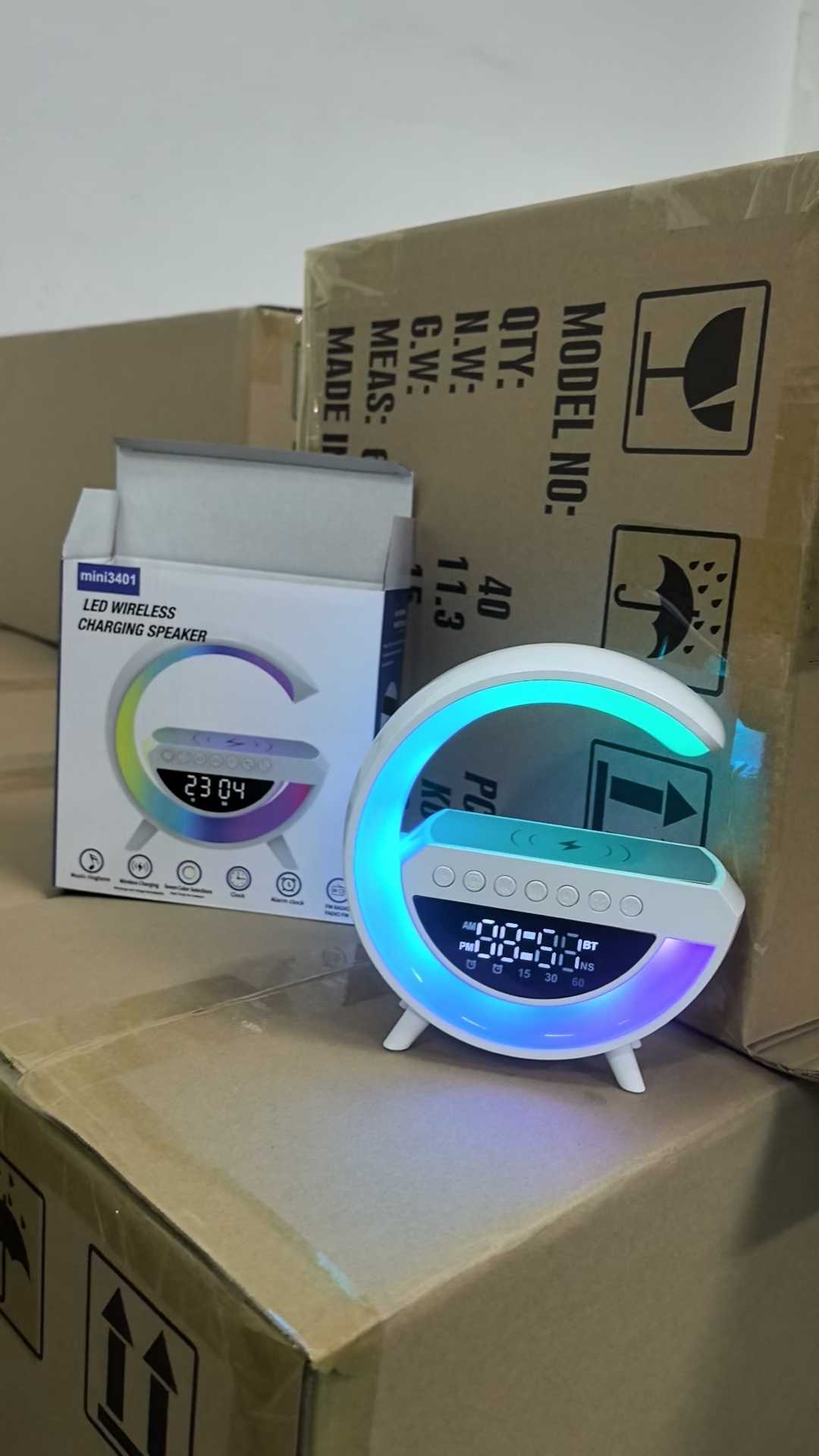 Recargable inalámbrico bluetooth audio alarma de volumen lámpara de mesa multifunción ambiente.