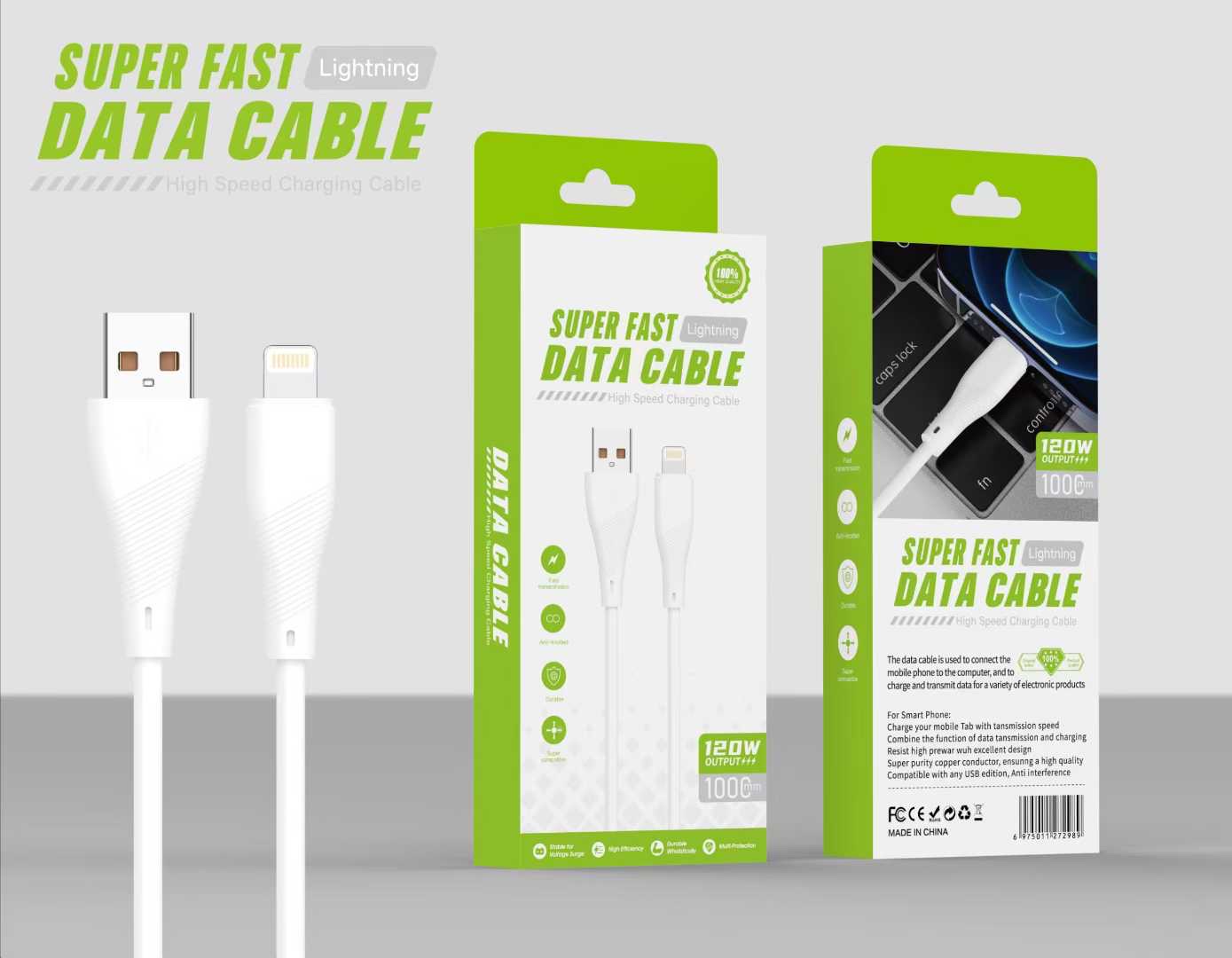 Cable de carga de teléfono celular de carga rápida 120W. cargador detail image 3