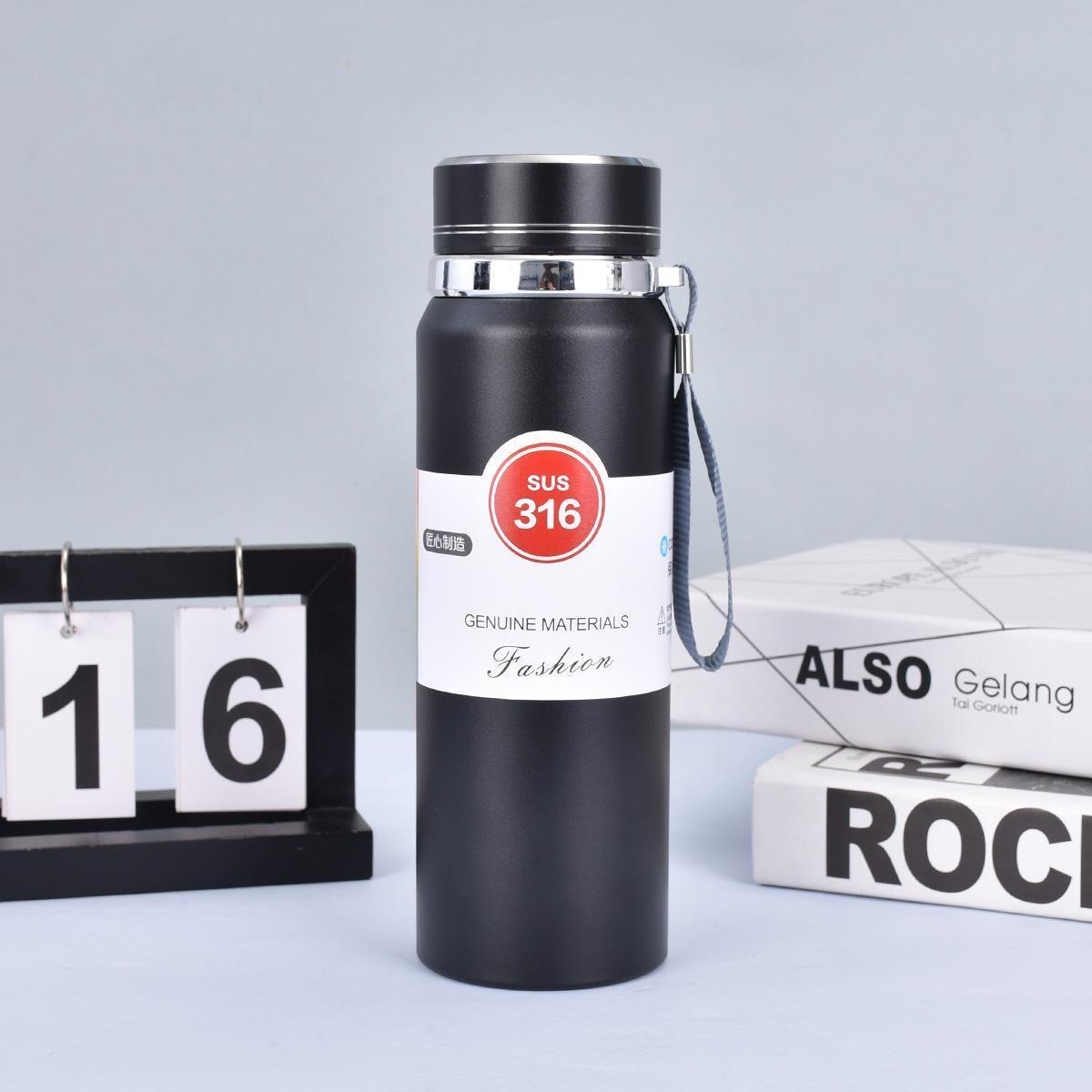 Amazon 316 stainless steel sun flask, double-layer vacuum portable rope insulated cup, outdoor mountain climbing sports water bottle, 800ML/1000ML Specification drawing