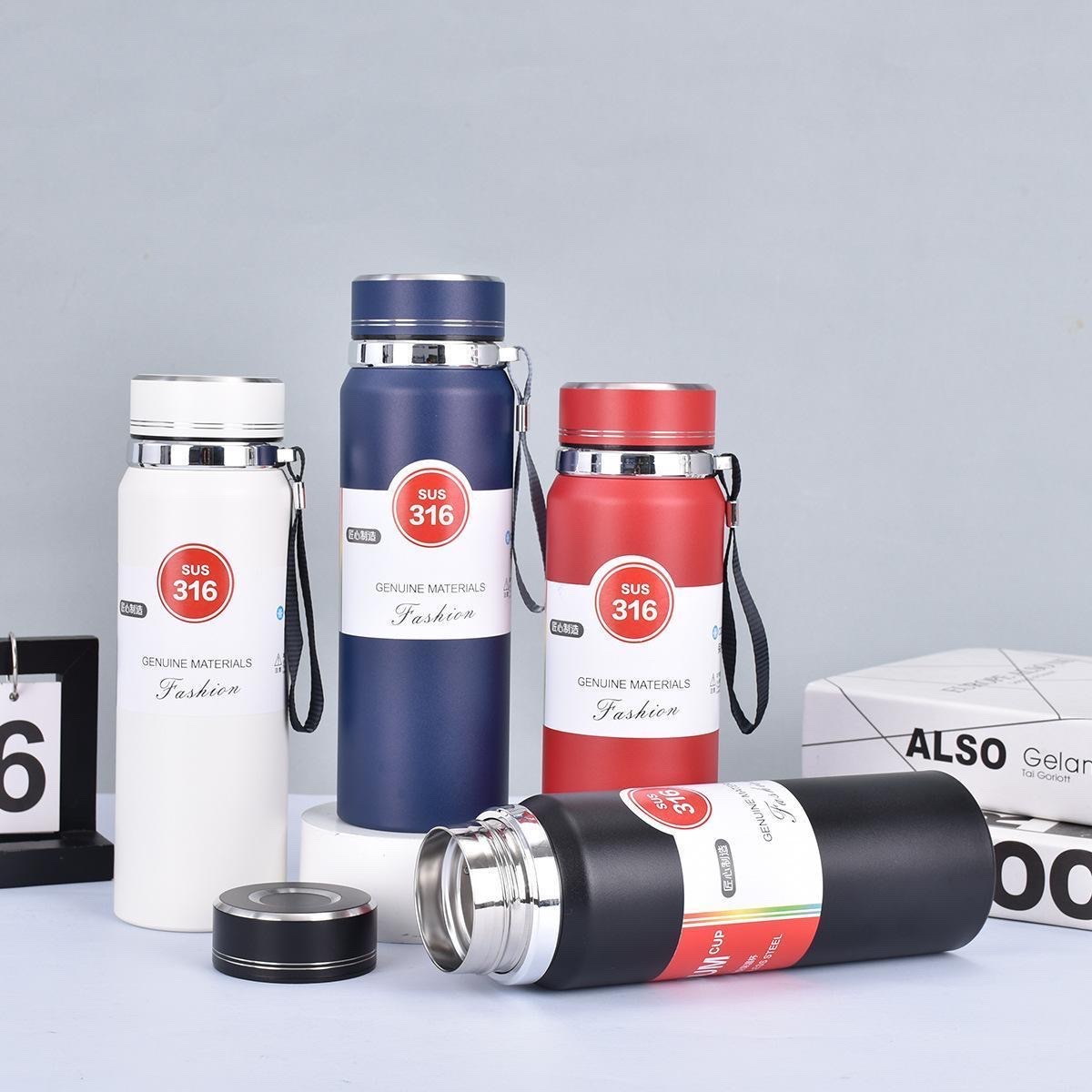 Amazon 316 stainless steel sun flask, double-layer vacuum portable rope insulated cup, outdoor mountain climbing sports water bottle, 800ML/1000ML details Picture