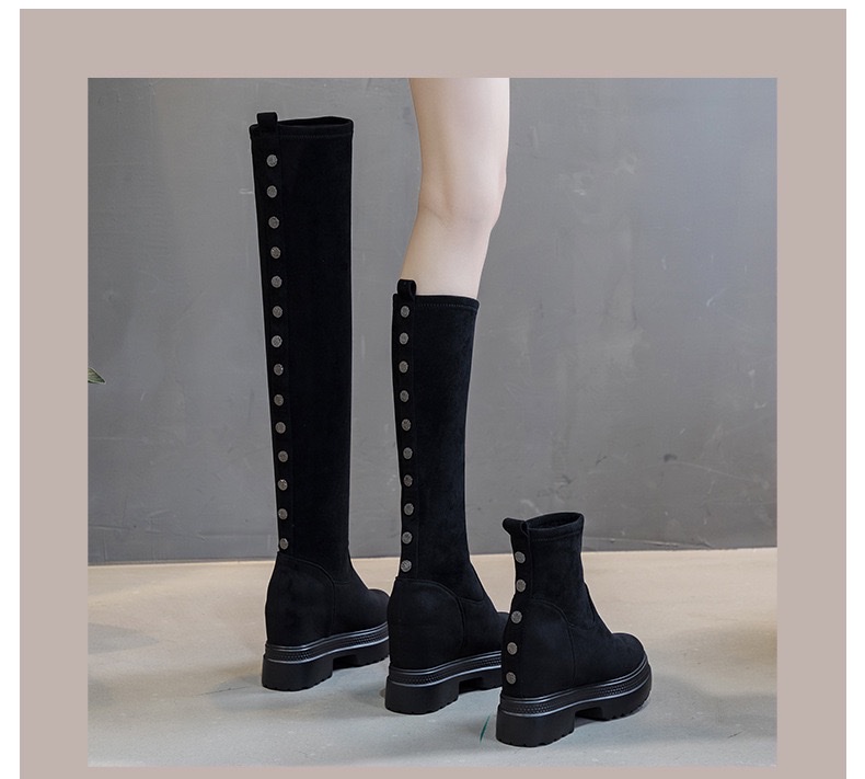 内增高厚底秋冬季厚底加绒舒适过膝靴女韩版铆钉显瘦不过膝马丁靴新款图