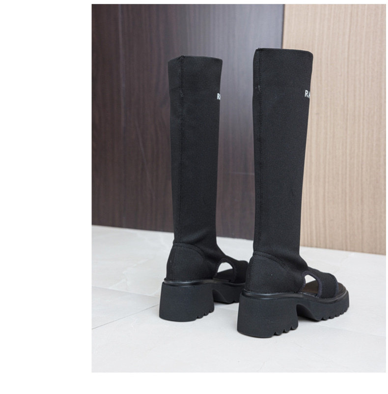 夏季女士凉靴时尚百搭凉鞋人字头鞋面高跟拖鞋女潮流舒适休闲鞋厚底2026春新款夹脚不过膝白底实物图