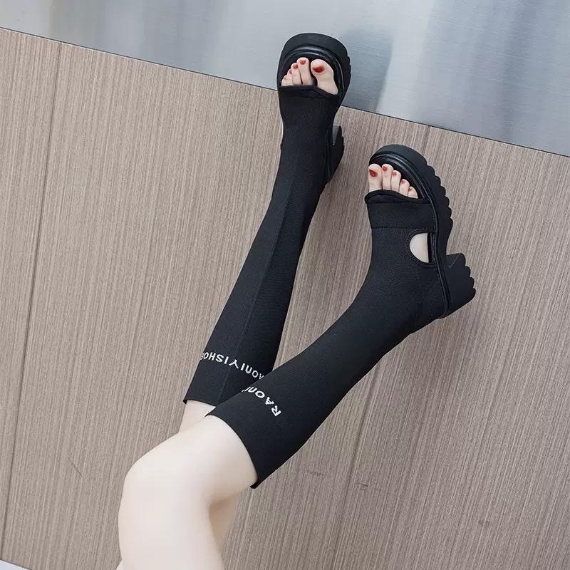 夏季女士凉靴时尚百搭凉鞋人字头鞋面高跟拖鞋女潮流舒适休闲鞋厚底2026春新款夹脚不过膝详情图2