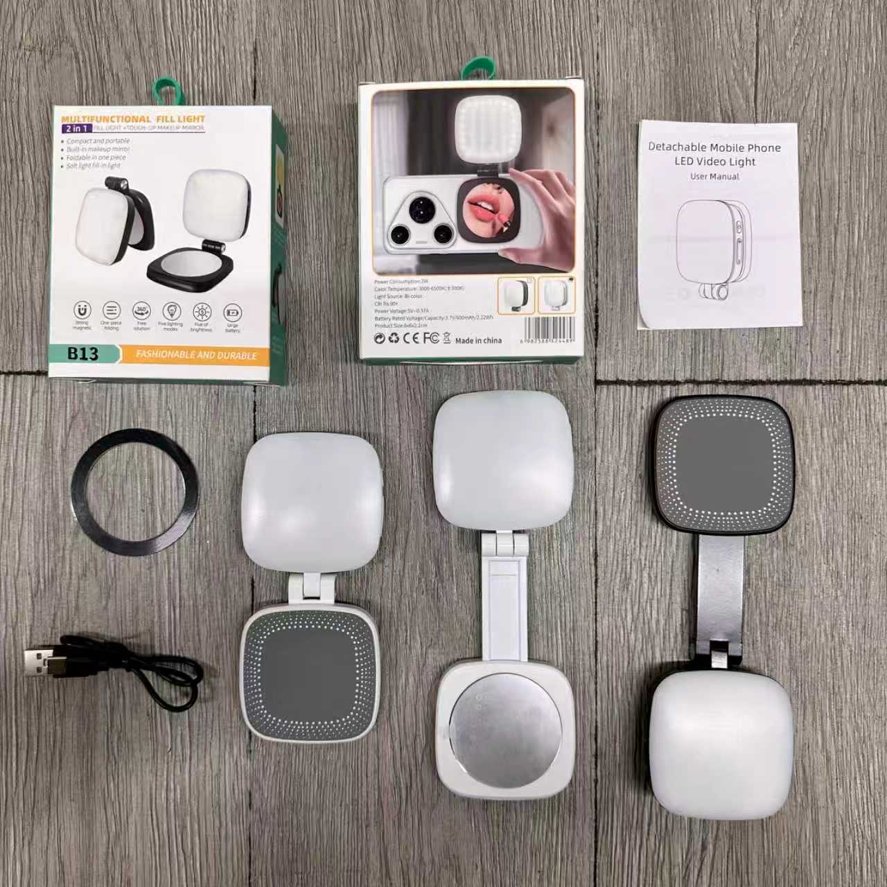 B13 Mirror Fill Light Portable photo folding beauty mini mobile phone magnetic fill light. Specification image