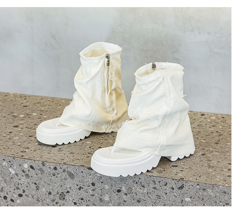 欧美风设计感夏牛仔布夹趾堆堆袜靴露趾时尚厚底凉靴凉鞋详情图19