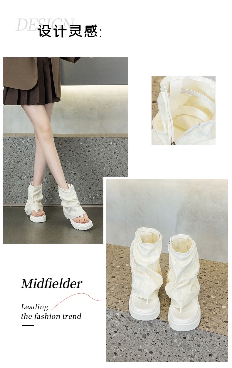 欧美风设计感夏牛仔布夹趾堆堆袜靴露趾时尚厚底凉靴凉鞋详情图4