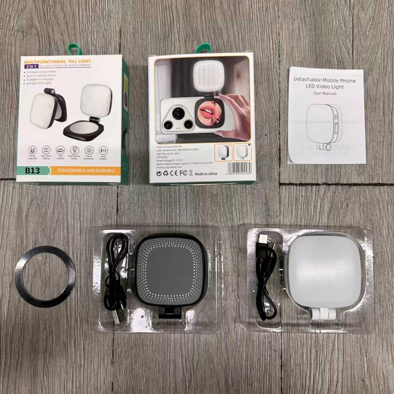 B13 Mirror Fill Light Portable photo folding beauty mini mobile phone magnetic fill light. details Picture