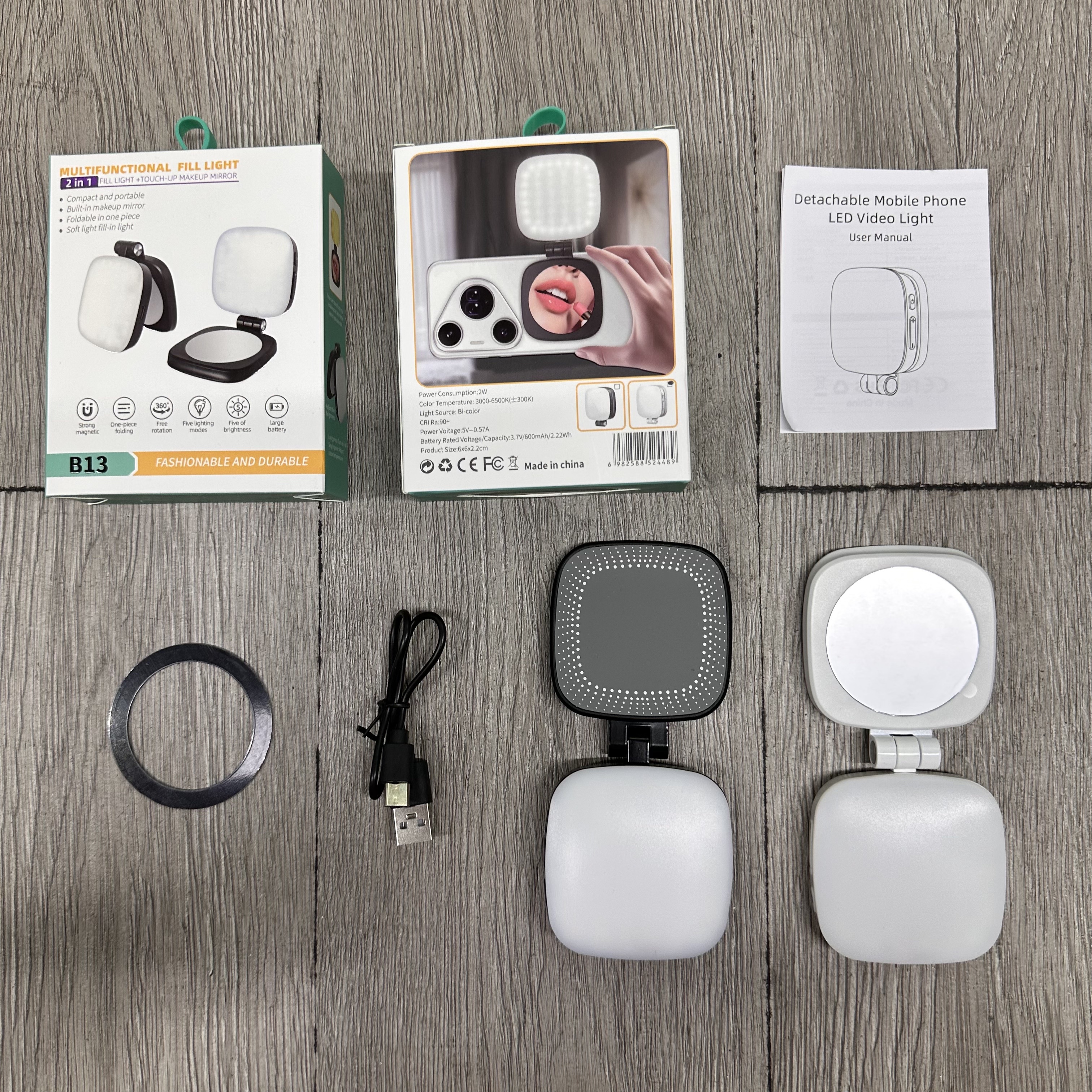B13 Mirror Fill Light Portable photo folding beauty mini mobile phone magnetic fill light.