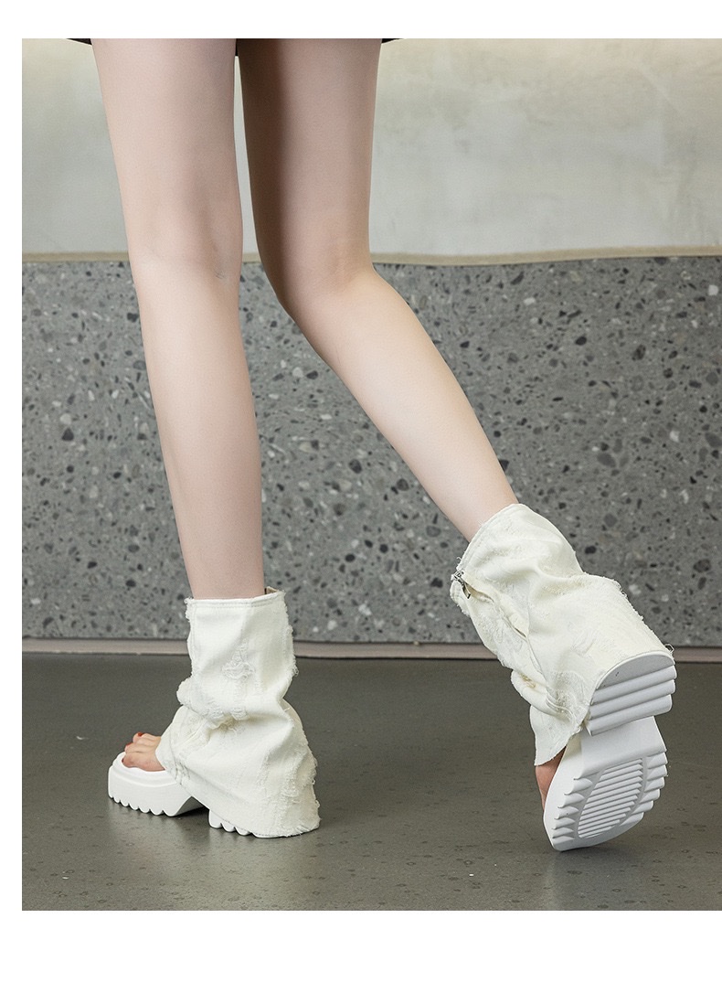 欧美风设计感夏牛仔布夹趾堆堆袜靴露趾时尚厚底凉靴凉鞋详情图15