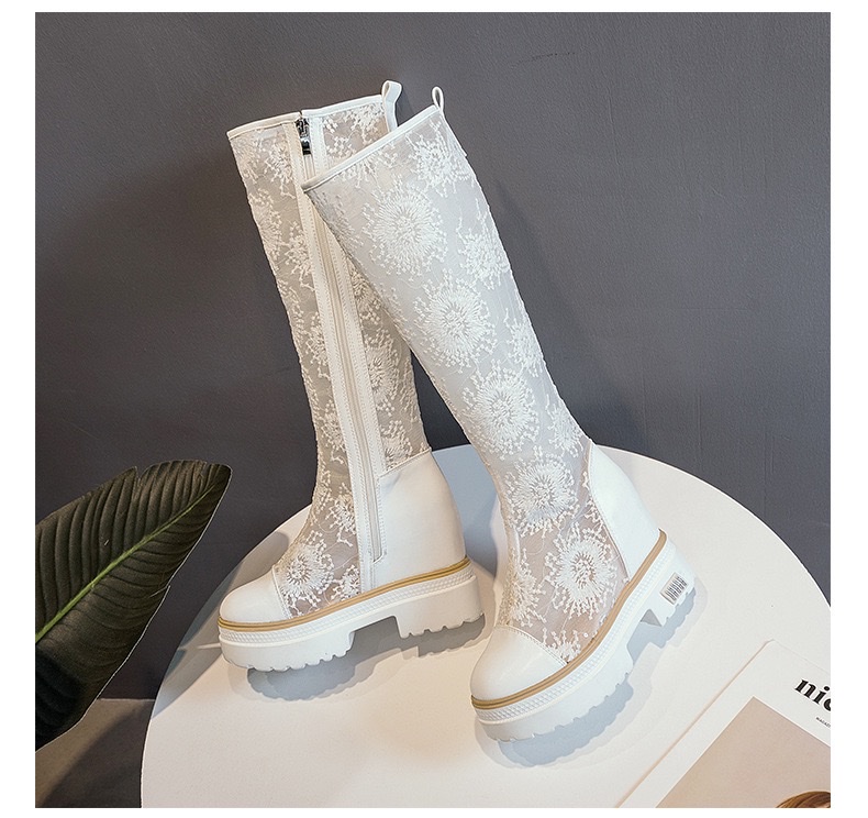 白色网纱刺绣女士百搭凉靴时尚休闲女款春夏潮流内增高厚底不过膝长靴2026春详情图20