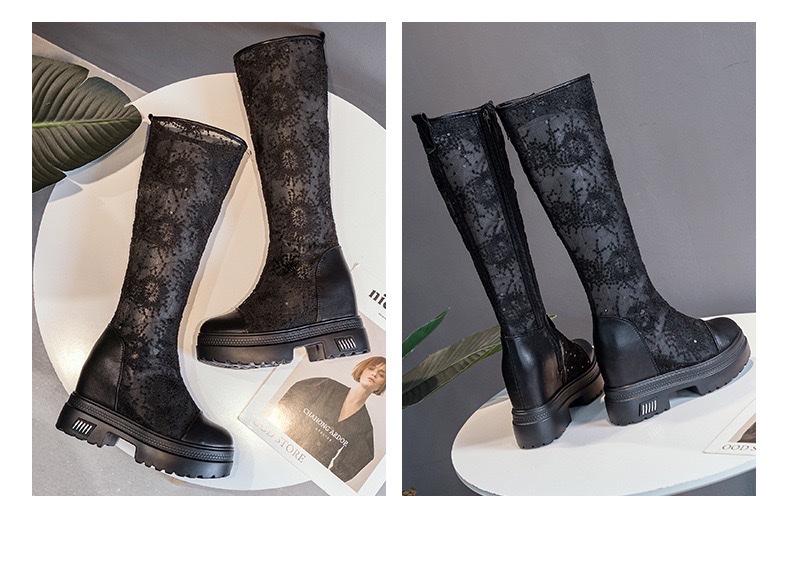 白色网纱刺绣女士百搭凉靴时尚休闲女款春夏潮流内增高厚底不过膝长靴2026春详情图19