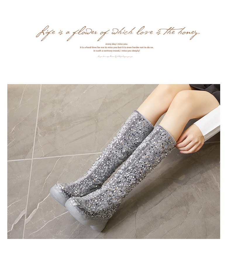 时尚复古内增高骑士靴秋冬加绒铺跟厚底高跟女靴时尚亮片单靴详情图5