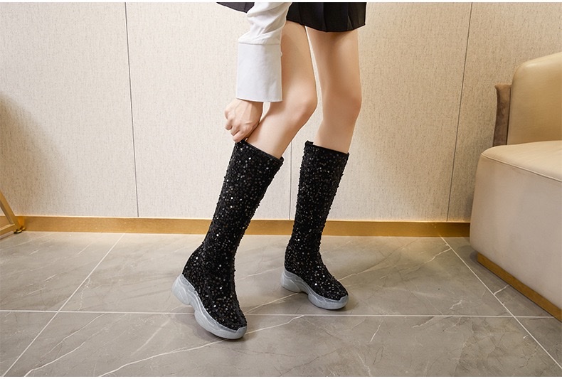 时尚复古内增高骑士靴秋冬加绒铺跟厚底高跟女靴时尚亮片单靴详情图17