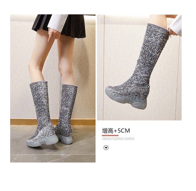 时尚复古内增高骑士靴秋冬加绒铺跟厚底高跟女靴时尚亮片单靴详情图6