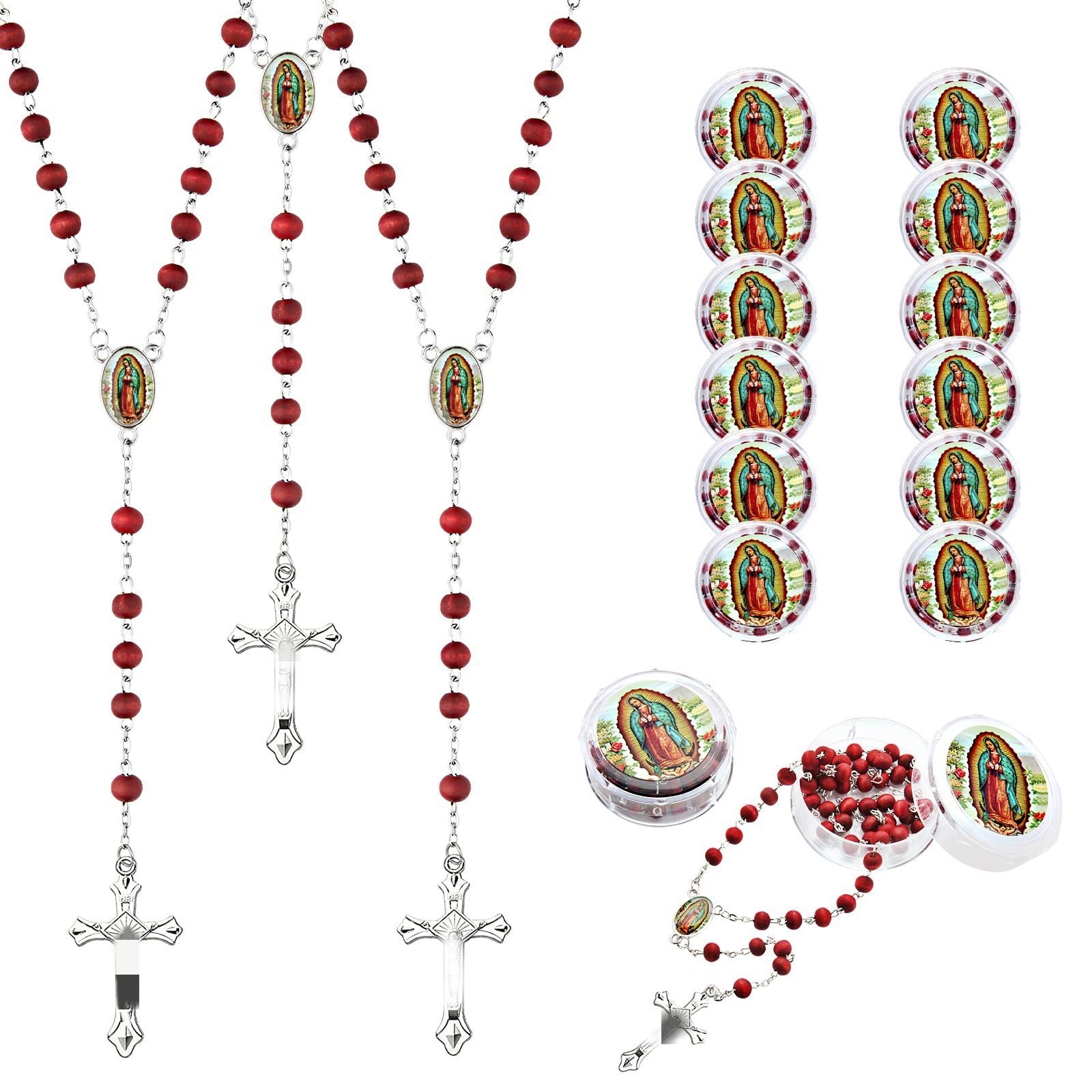 6mm scented wood bead cross necklace, long religious prayer and baptism prayer beads, red Rosary cross-border new product Item Picture