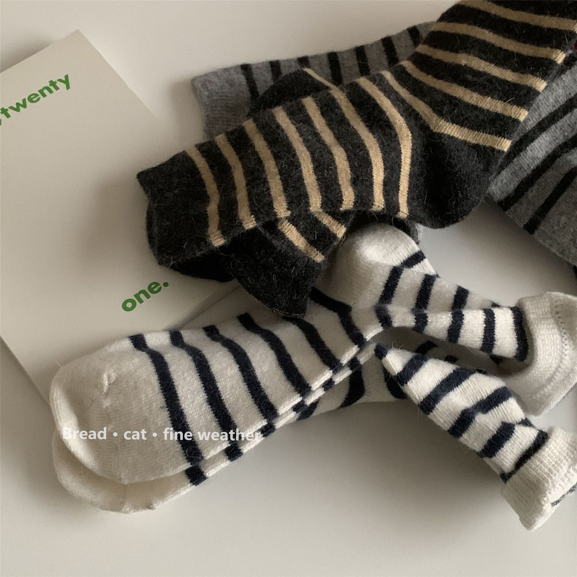 Thickened rabbit wool socks for women in Instagram, trendy autumn and winter Korean style, Japanese style striped plush mid-calf socks, pile socks for warmth detail image 4