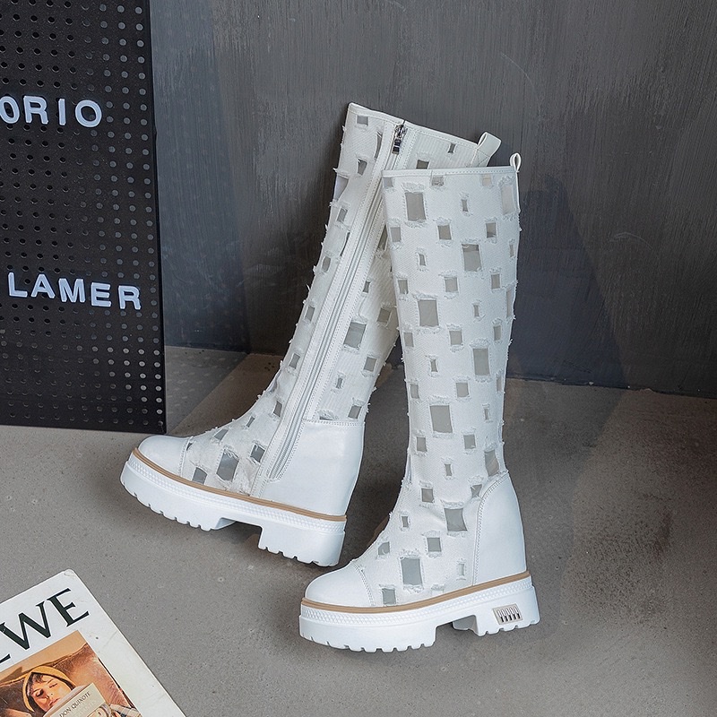 内增高镂空透气性感凉靴女圆头厚底时尚网靴子不过膝高靴详情图14