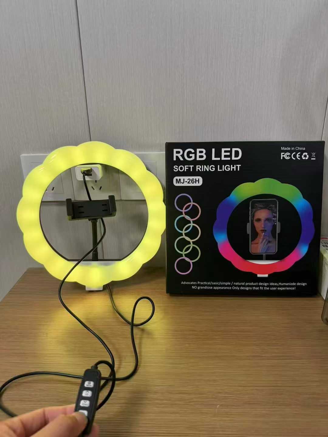 MJ-26H desktop stand fill light disc adjustment RGB colorful desktop live streaming. Specification image
