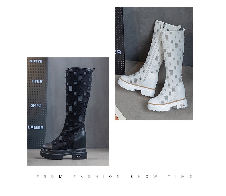 内增高镂空透气性感凉靴女圆头厚底时尚网靴子不过膝高靴详情图12