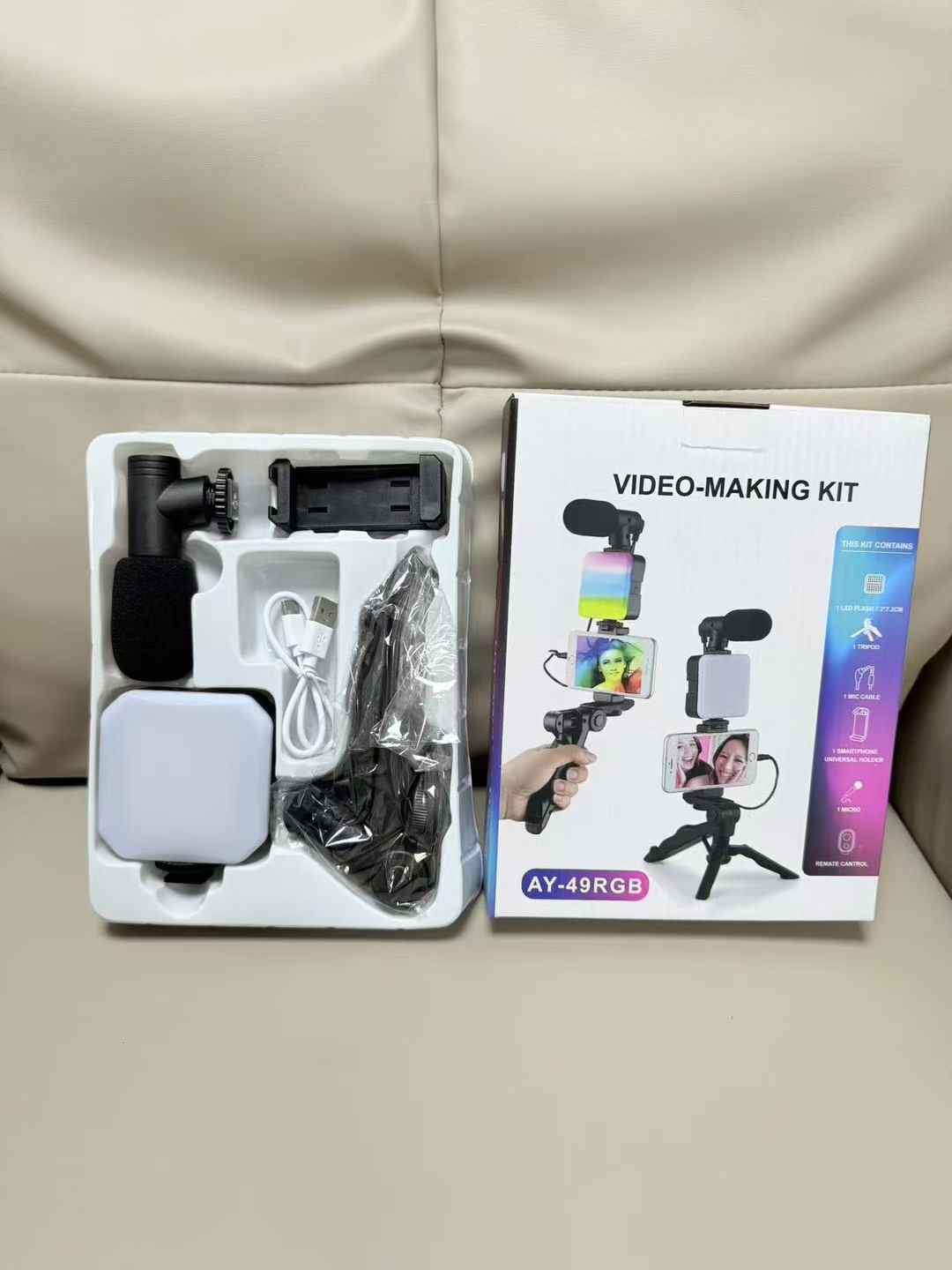Ay-49 RGB mobile phone fill light, photography light, live streaming Mini square. Mobile phone stand Specification image