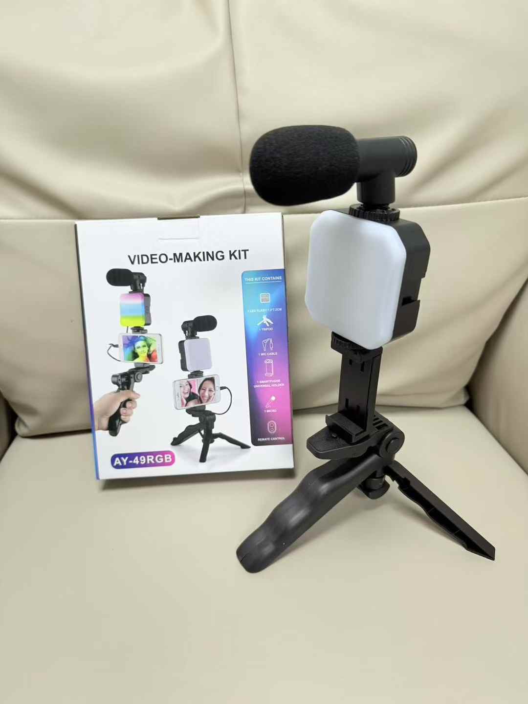 Ay-49 RGB mobile phone fill light, photography light, live streaming Mini square. Mobile phone stand Item Picture