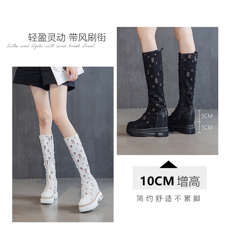 内增高镂空透气性感凉靴女圆头厚底时尚网靴子不过膝高靴详情图4
