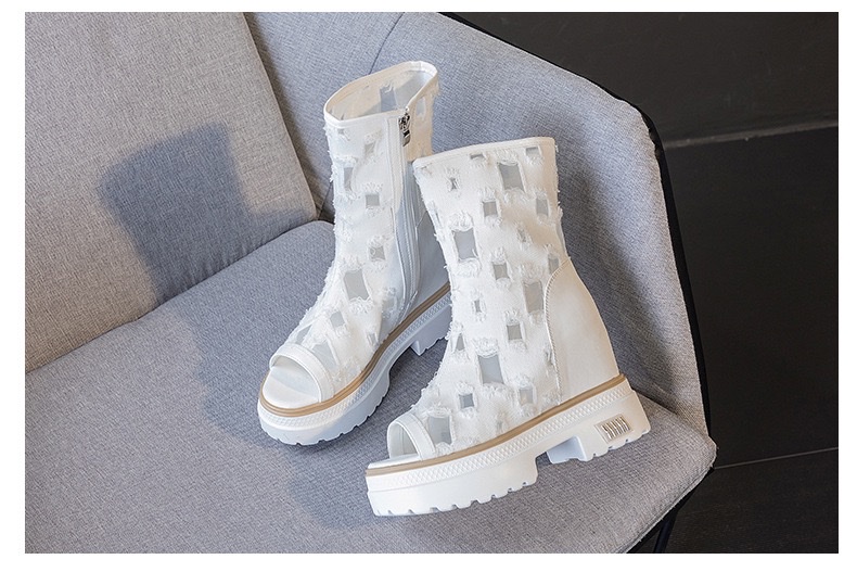 2026春新款牛仔布内增高透气凉靴鱼嘴短靴凉鞋女破洞厚底潮鞋详情图16