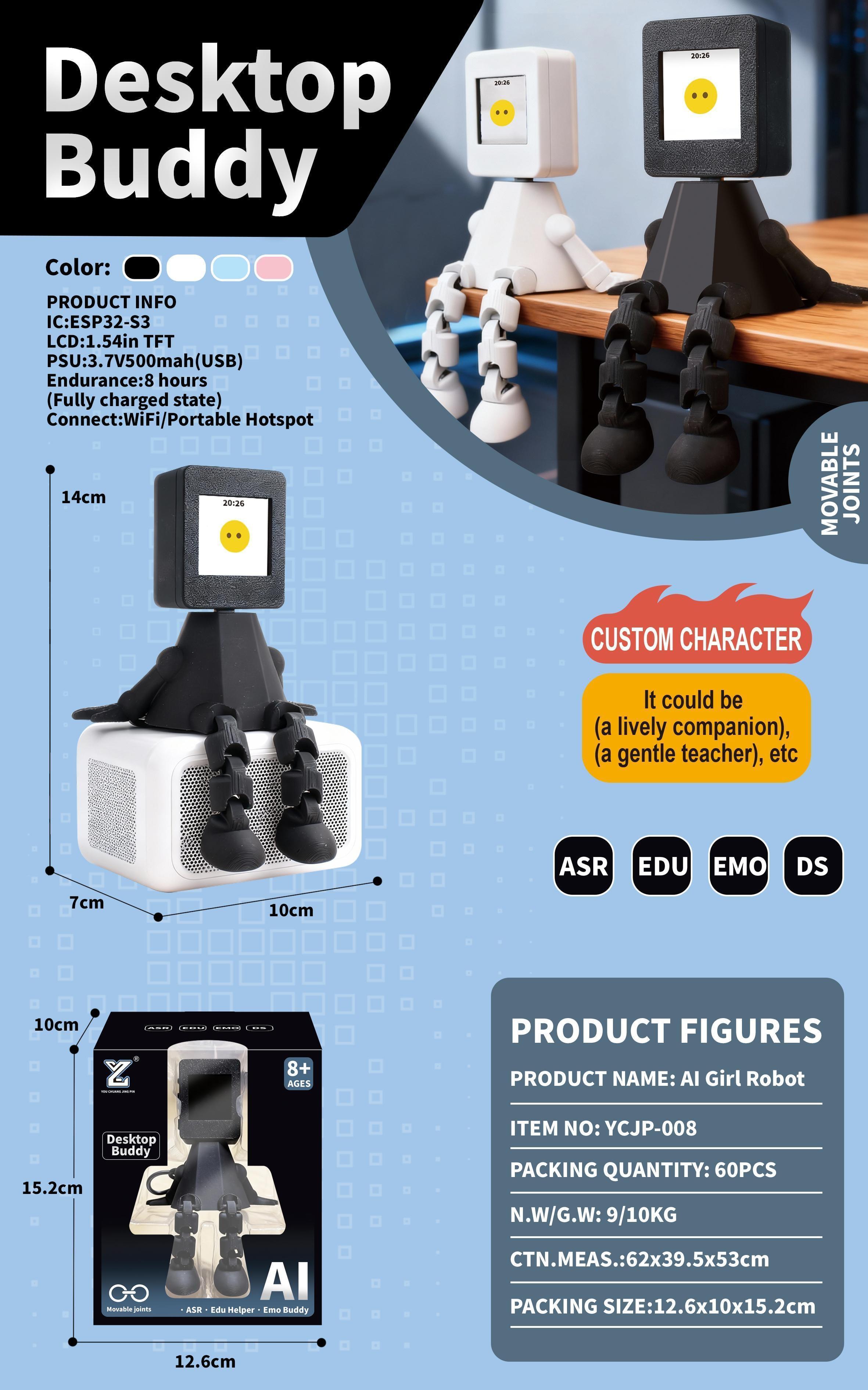 Desktop Companion robot, intelligent ai interactive voice assistant, multi-functional entertainment and companionship, suitable for office and leisure ai Specification image