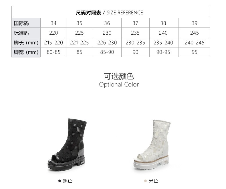 2026春新款牛仔布内增高透气凉靴鱼嘴短靴凉鞋女破洞厚底潮鞋详情图6