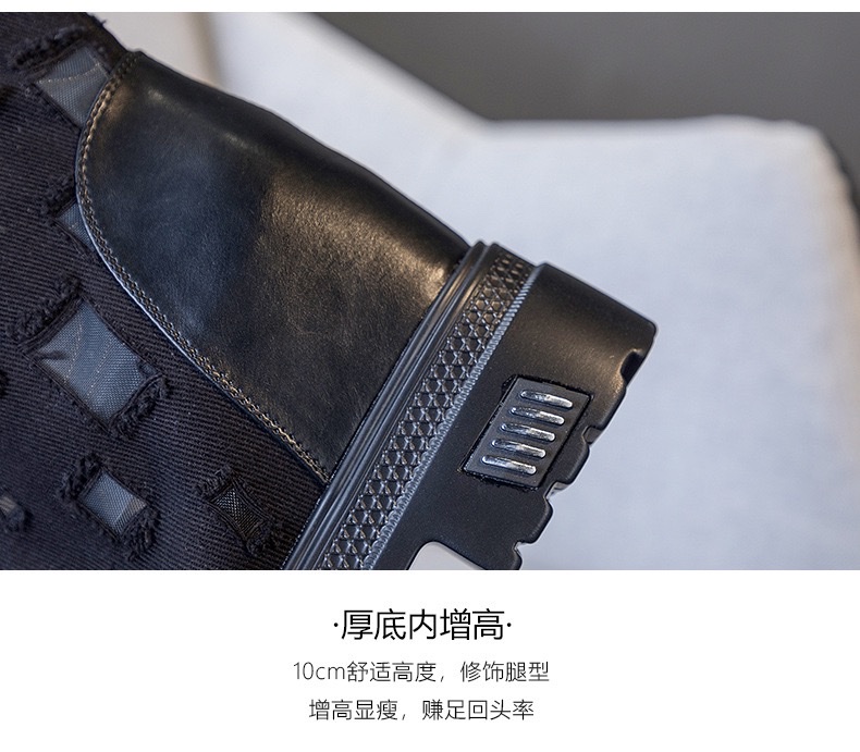 2026春新款牛仔布内增高透气凉靴鱼嘴短靴凉鞋女破洞厚底潮鞋详情图9