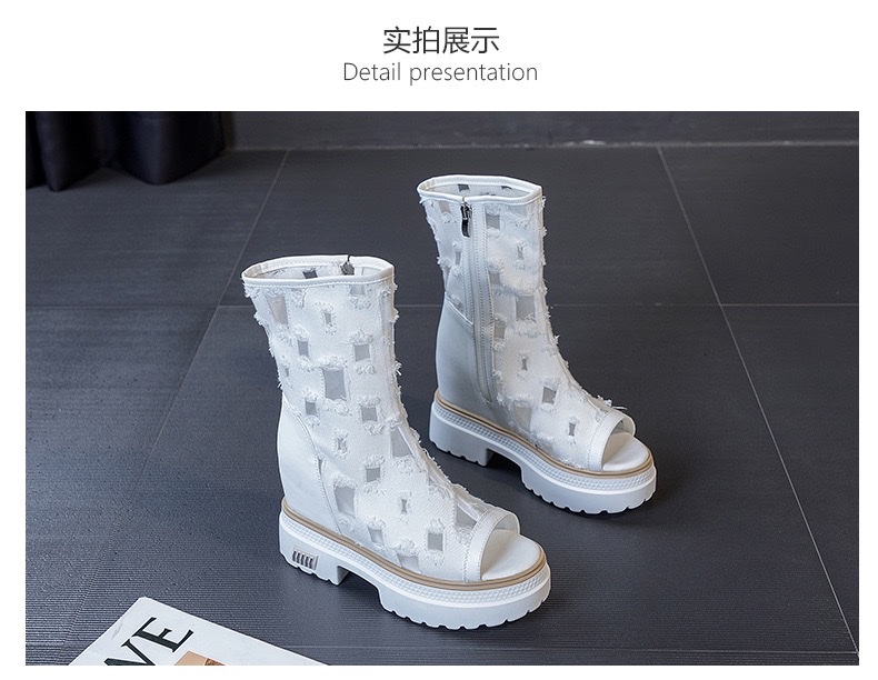 2026春新款牛仔布内增高透气凉靴鱼嘴短靴凉鞋女破洞厚底潮鞋详情图15