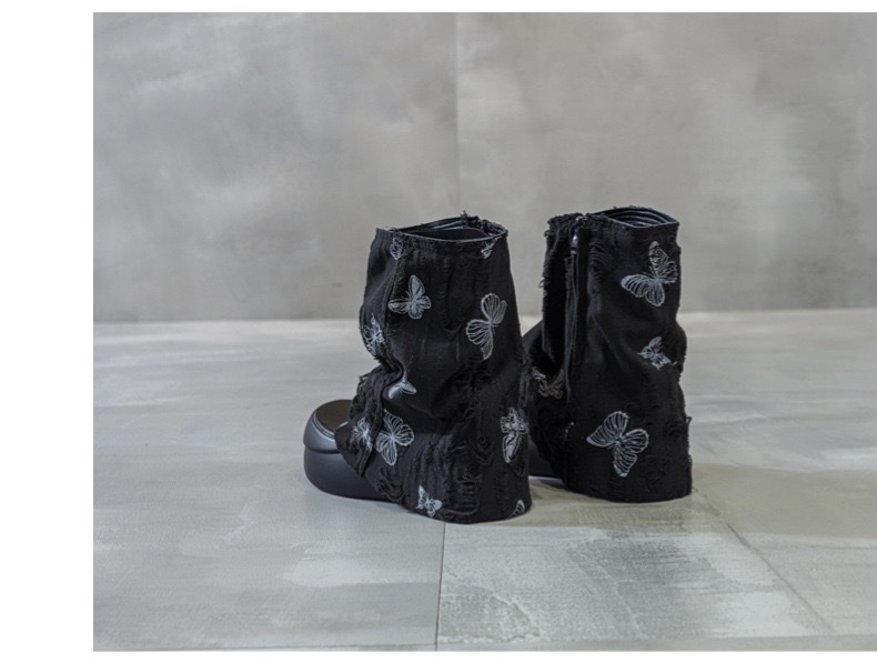 2026春夏新款厚底马丁靴露趾夹趾牛仔布短靴镂空时尚靴子女详情图18