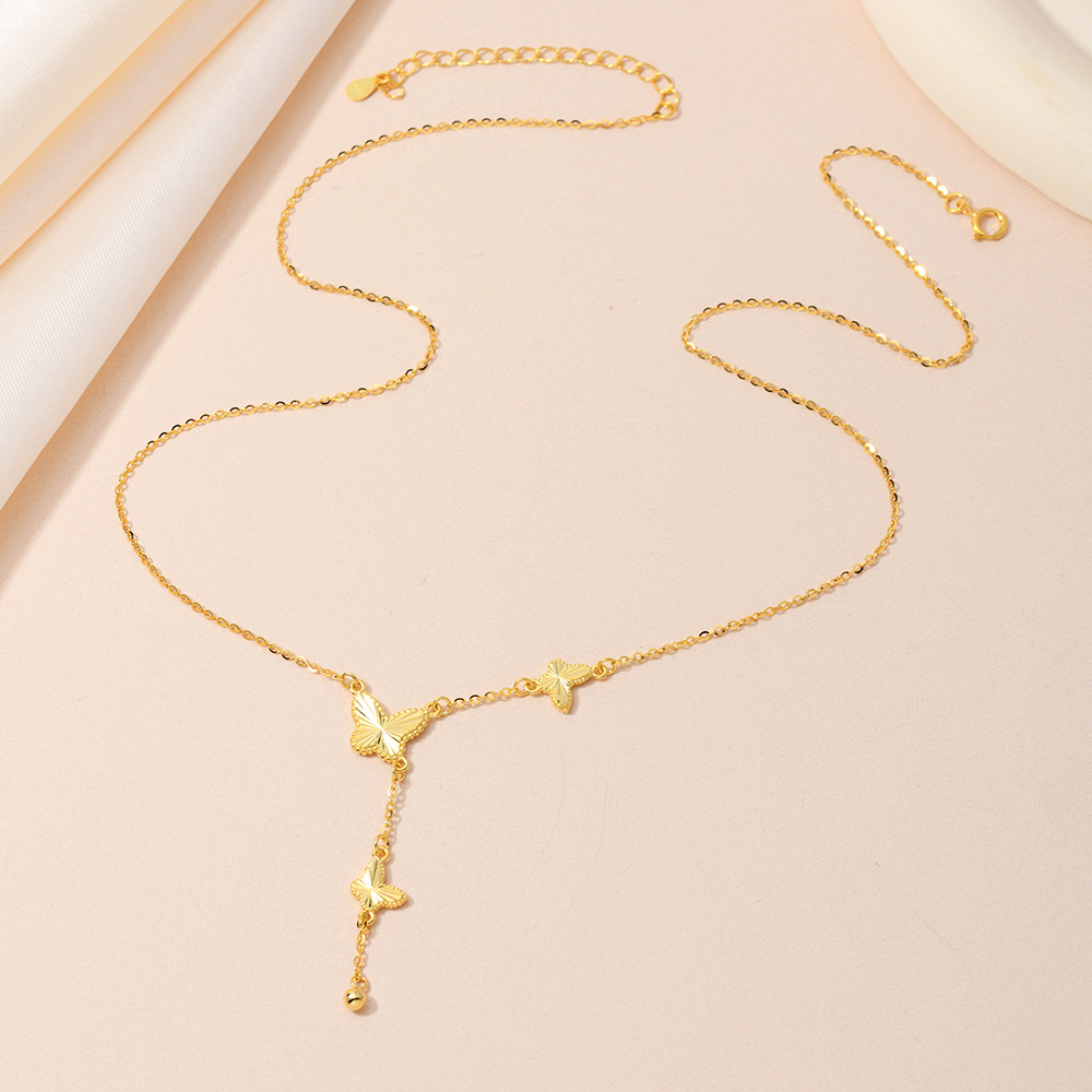S925 sterling silver necklace, collarbone chain, golden butterfly necklace, fashionable, versatile and trendy accessory Specification image