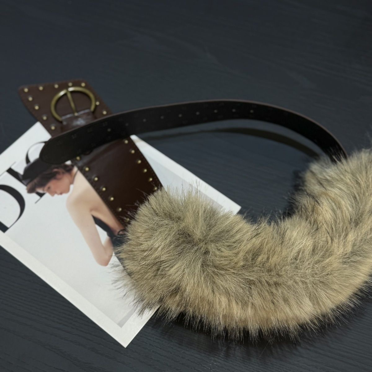 美式美拉德西部风Y2K毛毛拼接腰封女辣妹配裙宽版皮带秋冬腰带