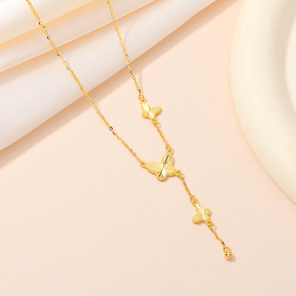 S925纯银项链锁骨链金色蝴蝶项链时尚百搭潮流配饰