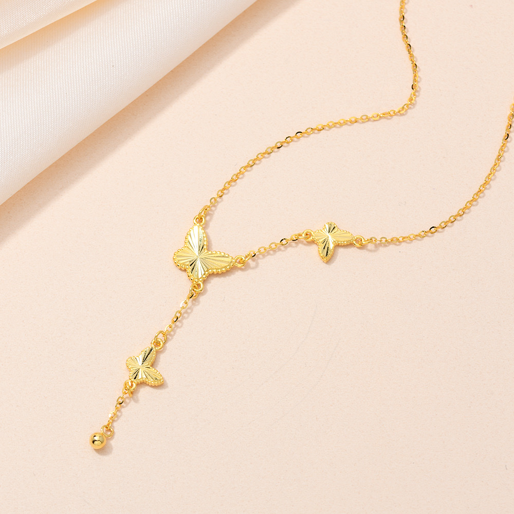 S925 sterling silver necklace, collarbone chain, golden butterfly necklace, fashionable, versatile and trendy accessory details Picture