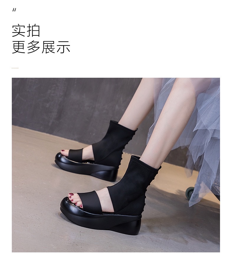 2026夏新款鱼嘴凉鞋女弹力靴套筒厚底矮靴一脚蹬时尚凉靴百搭详情图10